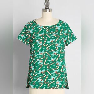 Modcloth Delightful Demeanor Christmas Blouse Candy Cane Green Red M NWT